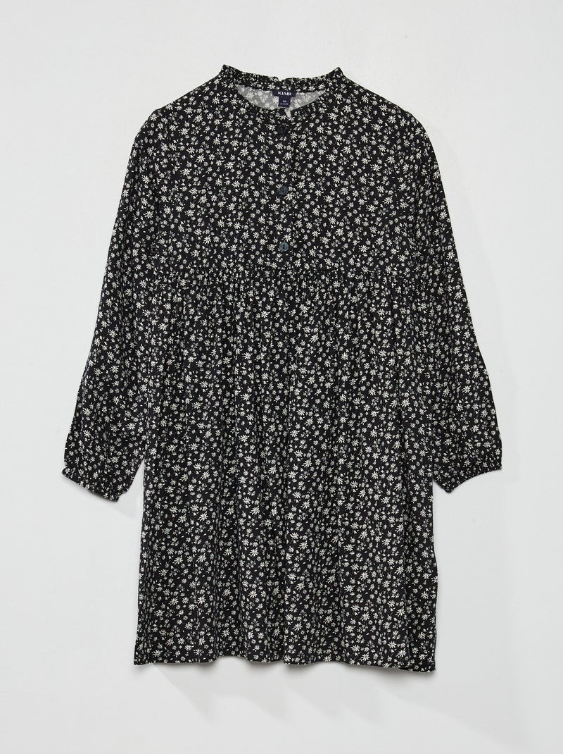 Robe fleurie évasée Noir/blanc - Kiabi