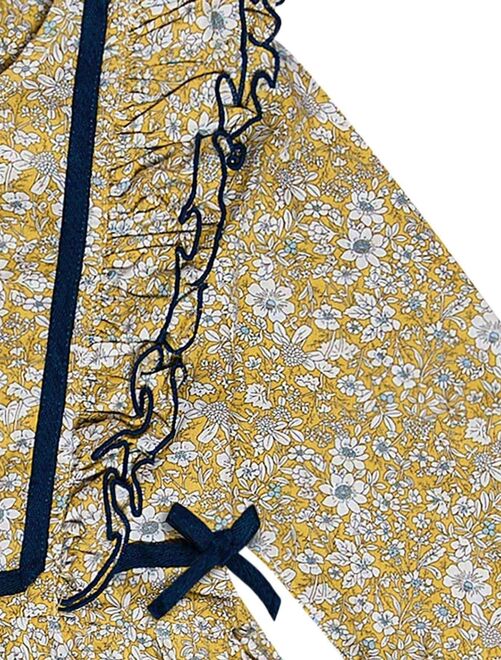 Robe Fleurie Hiver Fille  Coton Jaune Bleu  APPOLINE - 'LA FAUTE A VOLTAIRE' - Kiabi