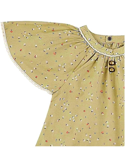 Robe Fleurie Kaki  Manches Papillon Fille  BUTTERFLY - La Faute à Voltaire - Kiabi
