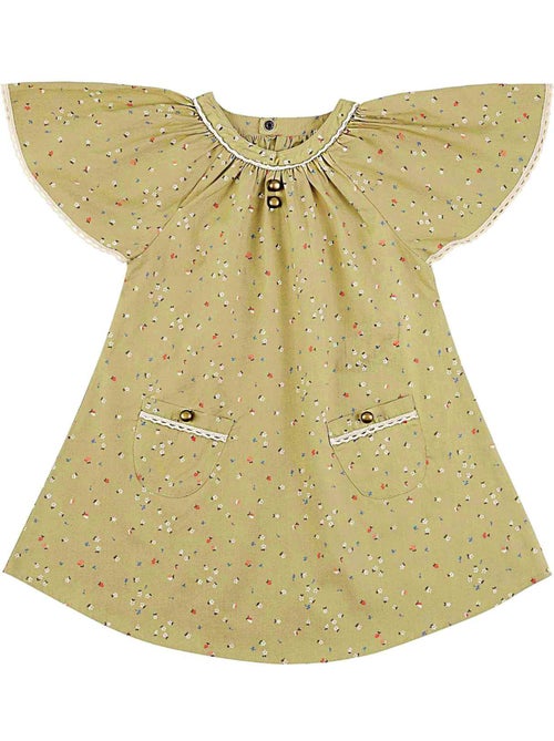 Robe Fleurie Kaki  Manches Papillon Fille  BUTTERFLY - La Faute à Voltaire - Kiabi