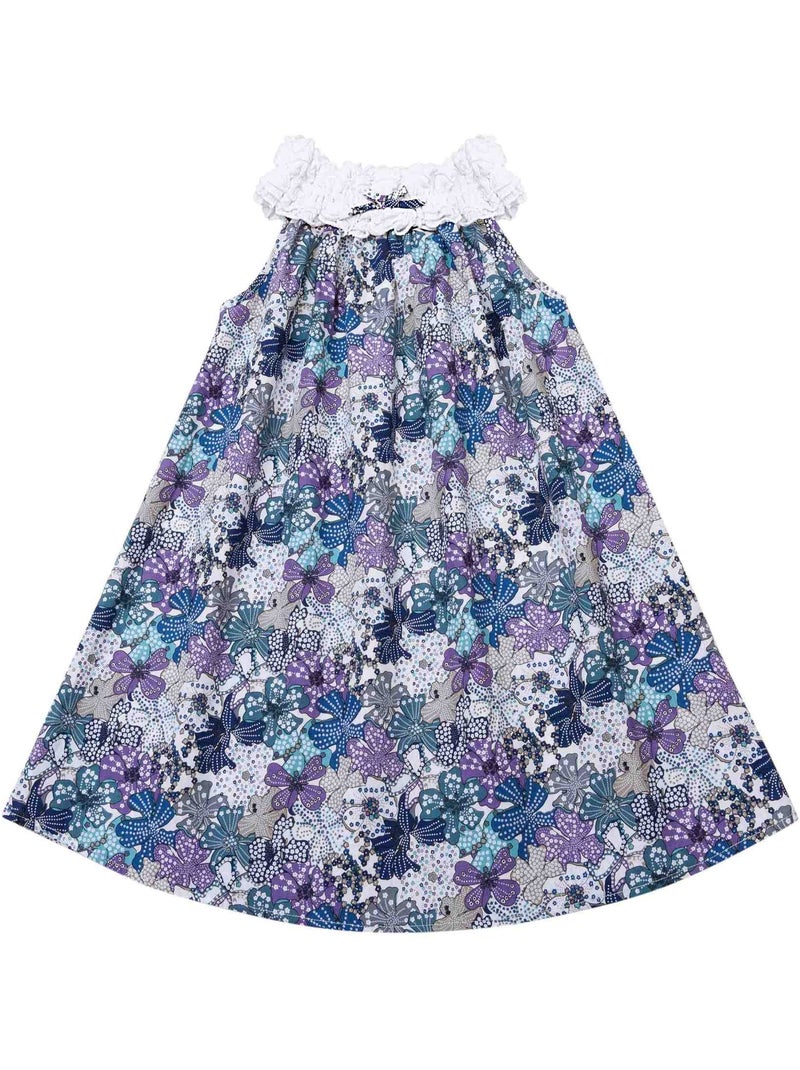 Robe  Fleurie Liberty  avec Col Froufrous   MANON - La Faute à Voltaire Bleu Violet clair Bleu - Kiabi