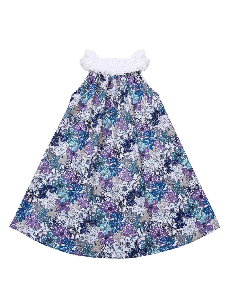 Robe  Fleurie Liberty  avec Col Froufrous   MANON - La Faute à Voltaire Bleu Violet clair Bleu - Kiabi
