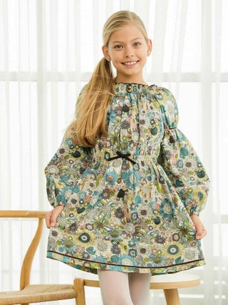 Robe Fleurie Liberty Hiver Fille  Marron Beige Bleu  CHIMENE - La Faute à Voltaire