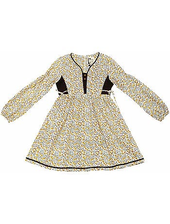 Robe Fleurie Liberty Jaune Marron Fille MARGOT - La Faute à Voltaire