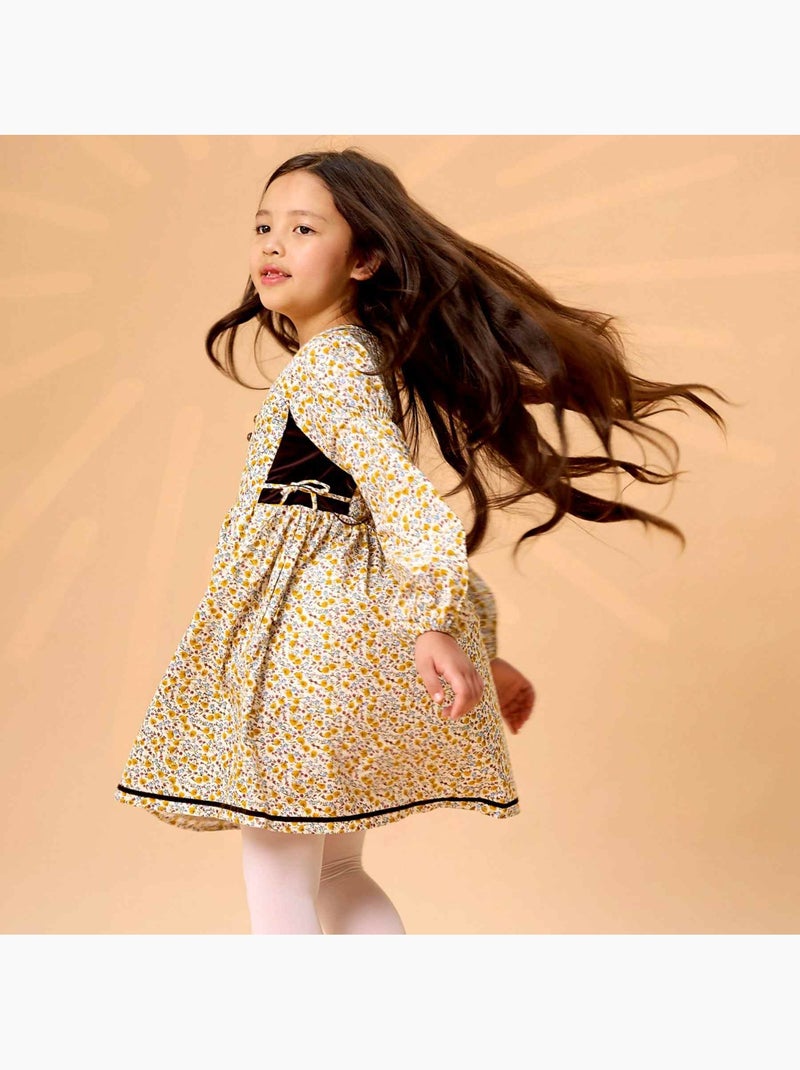 Robe Fleurie Liberty Jaune  Marron Fille  MARGOT - La Faute à Voltaire Jaune - Kiabi