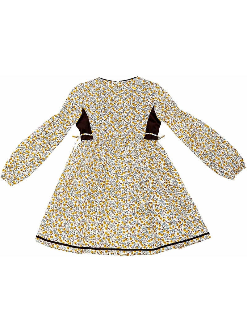 Robe Fleurie Liberty Jaune  Marron Fille  MARGOT - La Faute à Voltaire Jaune - Kiabi