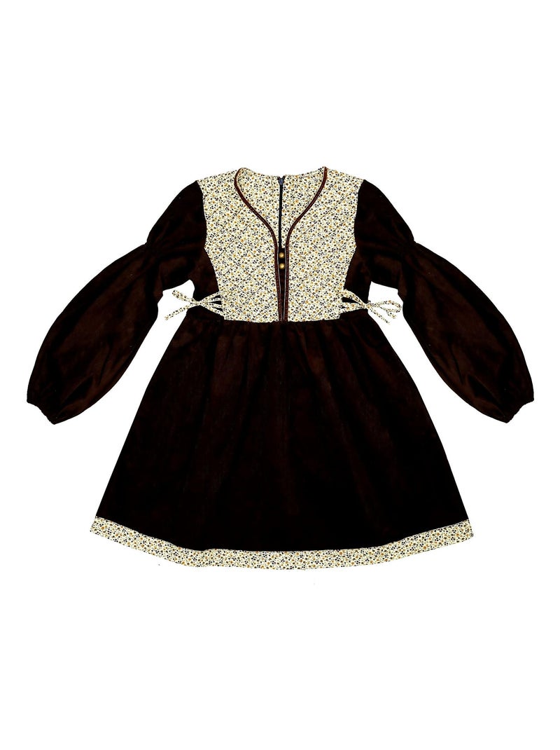 Robe Fleurie Liberty Jaune  Marron Fille  MARGOT - La Faute à Voltaire Marron - Kiabi