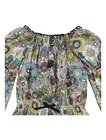 Robe Fleurie Manches Ballon et Col Smocks CHIMENE - La Faute à Voltaire