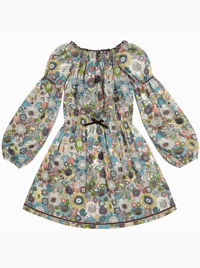 Robe  Fleurie   Manches Ballon et Col Smocks  CHIMENE - La Faute à Voltaire Marron - Kiabi
