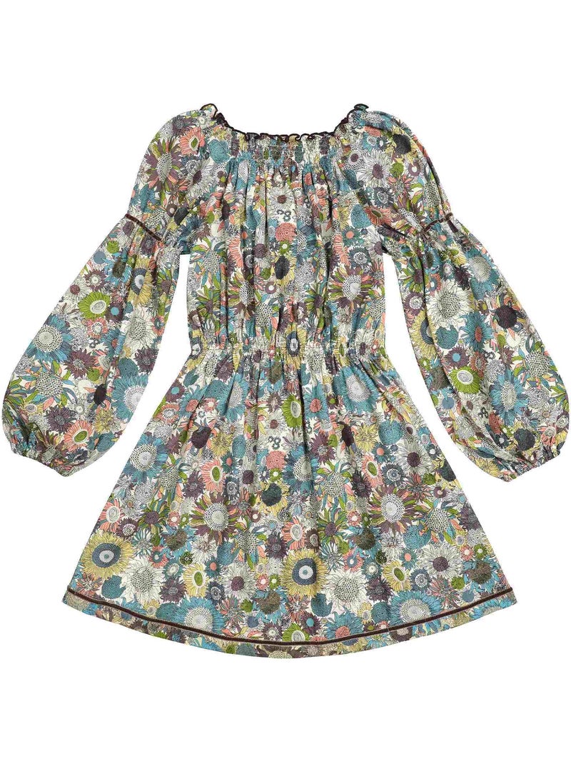 Robe  Fleurie   Manches Ballon et Col Smocks  CHIMENE - La Faute à Voltaire Marron - Kiabi