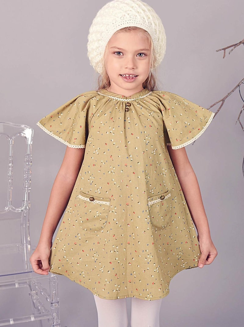 Robe Fleurie   Manches Papillon   BUTTERFLY - La Faute à Voltaire Vert kaki - Kiabi