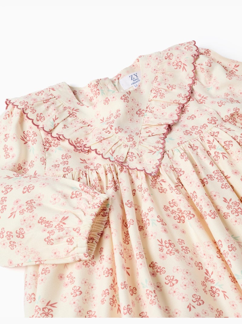 Robe florale à manches longues et doublure Blanc - Kiabi