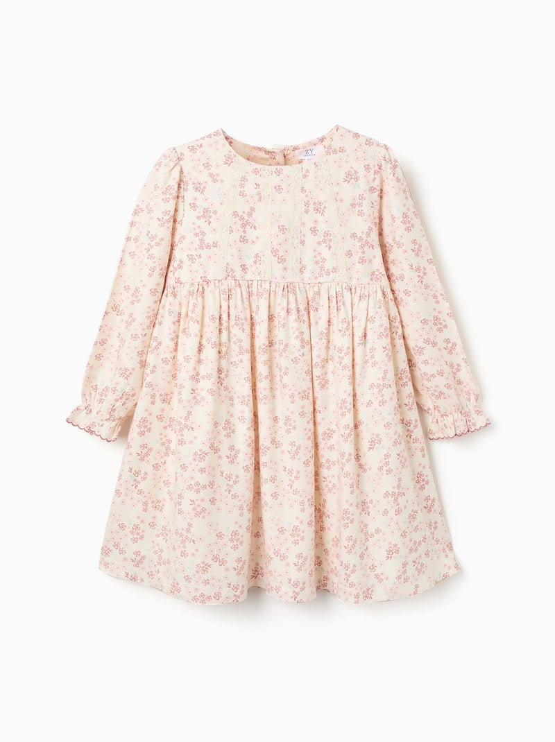 Robe florale à manches longues et doublure Blanc - Kiabi