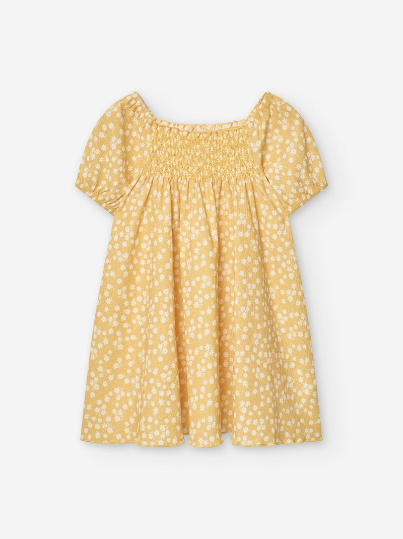Robe Florale avec Fronces Jaune - Kiabi