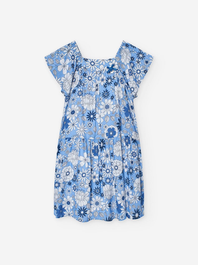 Robe Florale Col Carré Bleu - Kiabi
