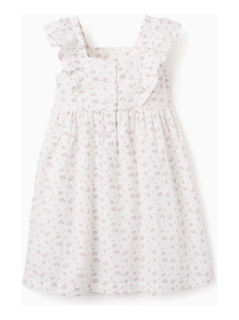 Robe Florale en Coton avec Volants Blanc - Kiabi