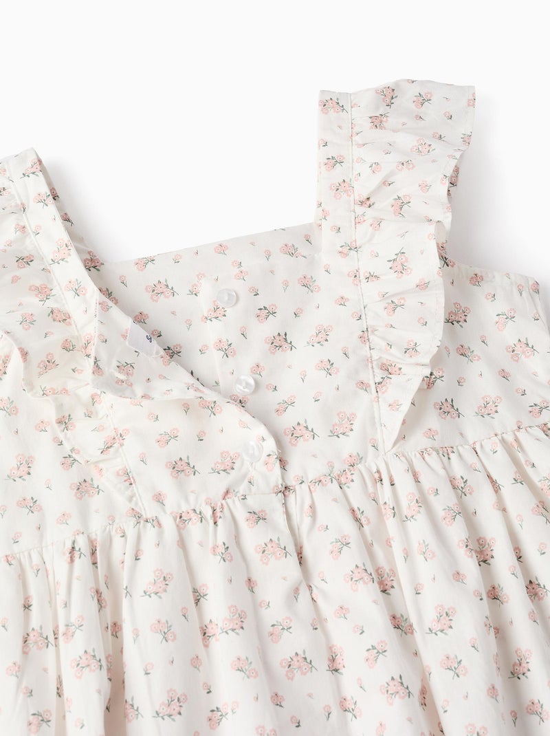 Robe Florale en Coton avec Volants Blanc - Kiabi