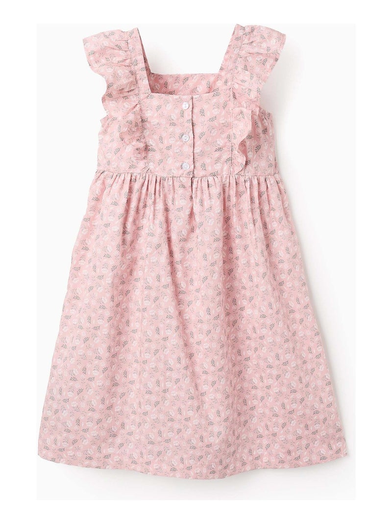 Robe Florale en Coton avec Volants Rose clair - Kiabi