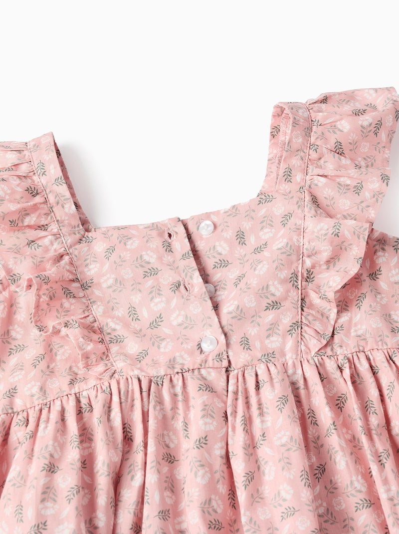 Robe Florale en Coton avec Volants Rose clair - Kiabi