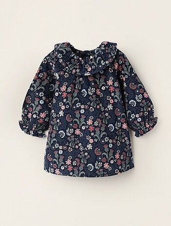 Robe Florale en Velours Côtelé