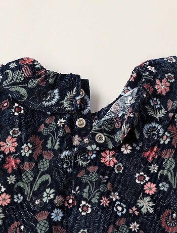 Robe Florale en Velours Côtelé