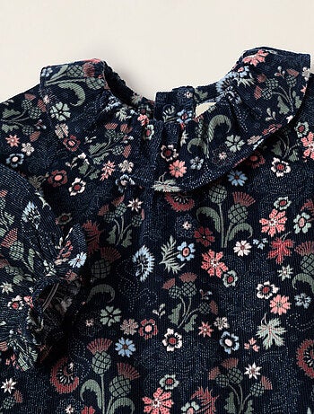 Robe Florale en Velours Côtelé
