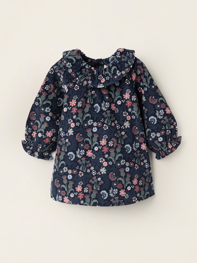 Robe Florale en Velours Côtelé Bleu foncé - Kiabi