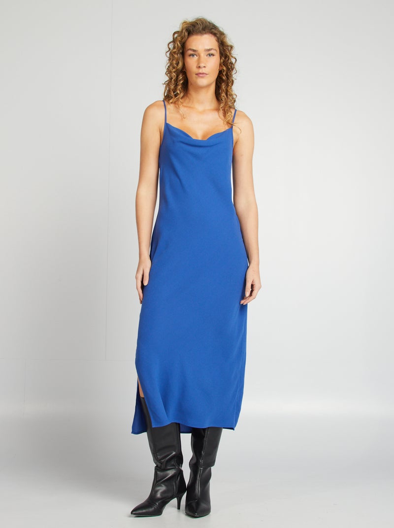 Robe fluide à col bénitier Bleu - Kiabi