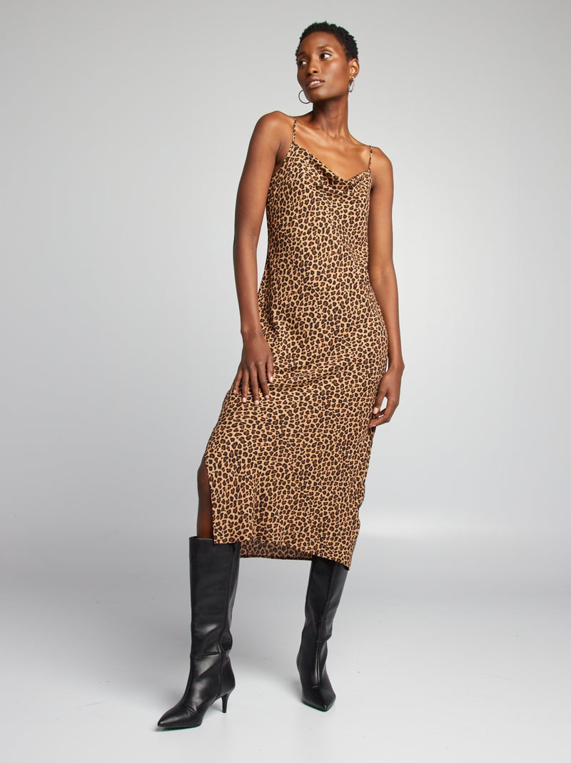 Robe fluide à col bénitier Léopard - Kiabi