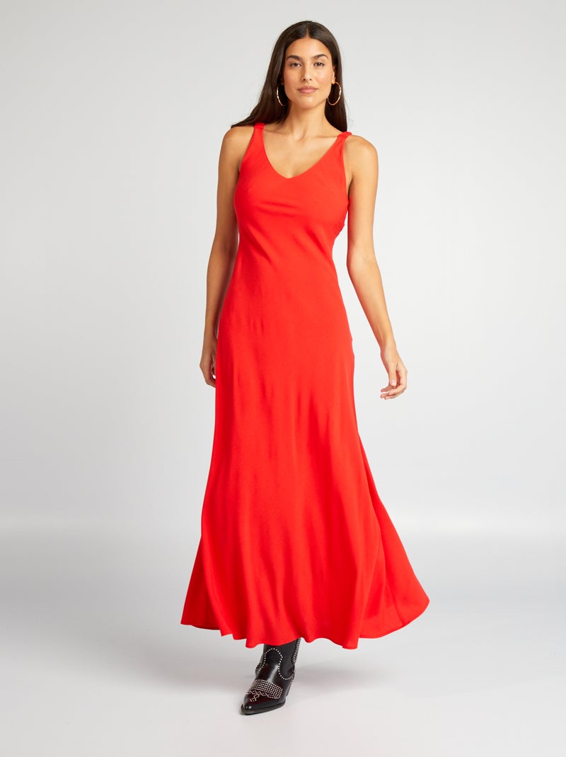 Robe fluide à col V rouge - Kiabi