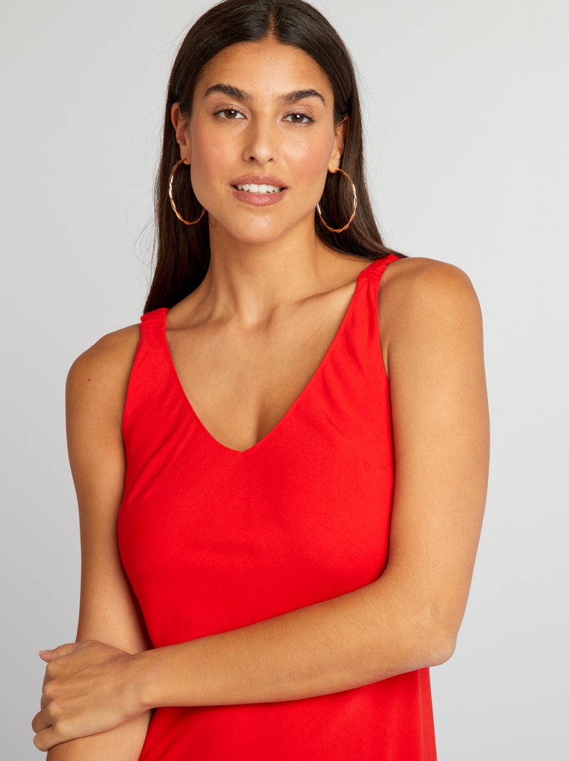 Robe fluide à col V rouge - Kiabi