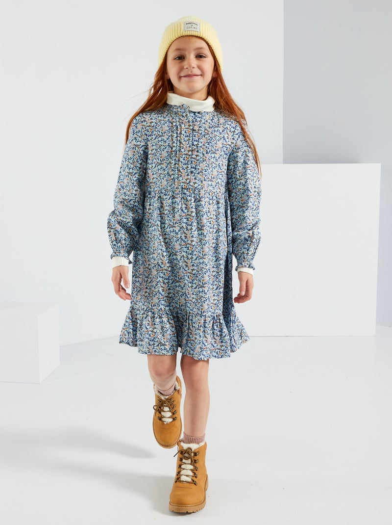 Robe fluide à motif bleu marine - Kiabi