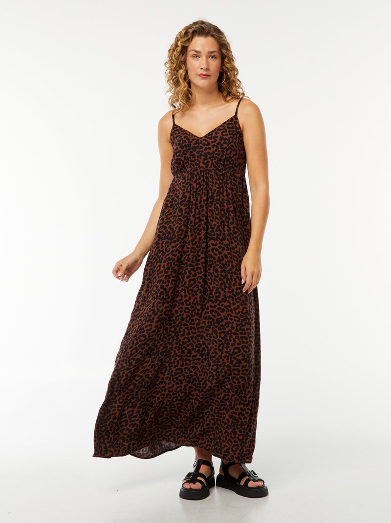 Robe fluide à motif floral avec fines bretelles réglables Marron - Kiabi