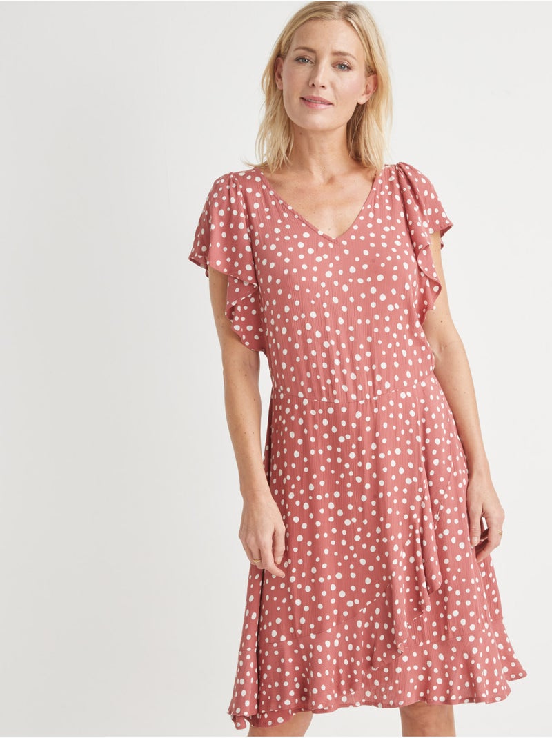 Robe fluide à volants - DAXON Beige/Rose - Kiabi