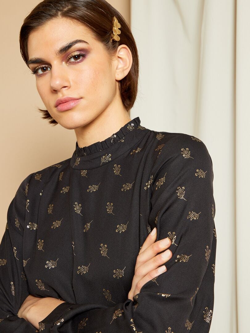 Robe De Soirée Noire à Col Montant Avec Fibres Métallisées - Chelsea Girl By River Island - Taille 8