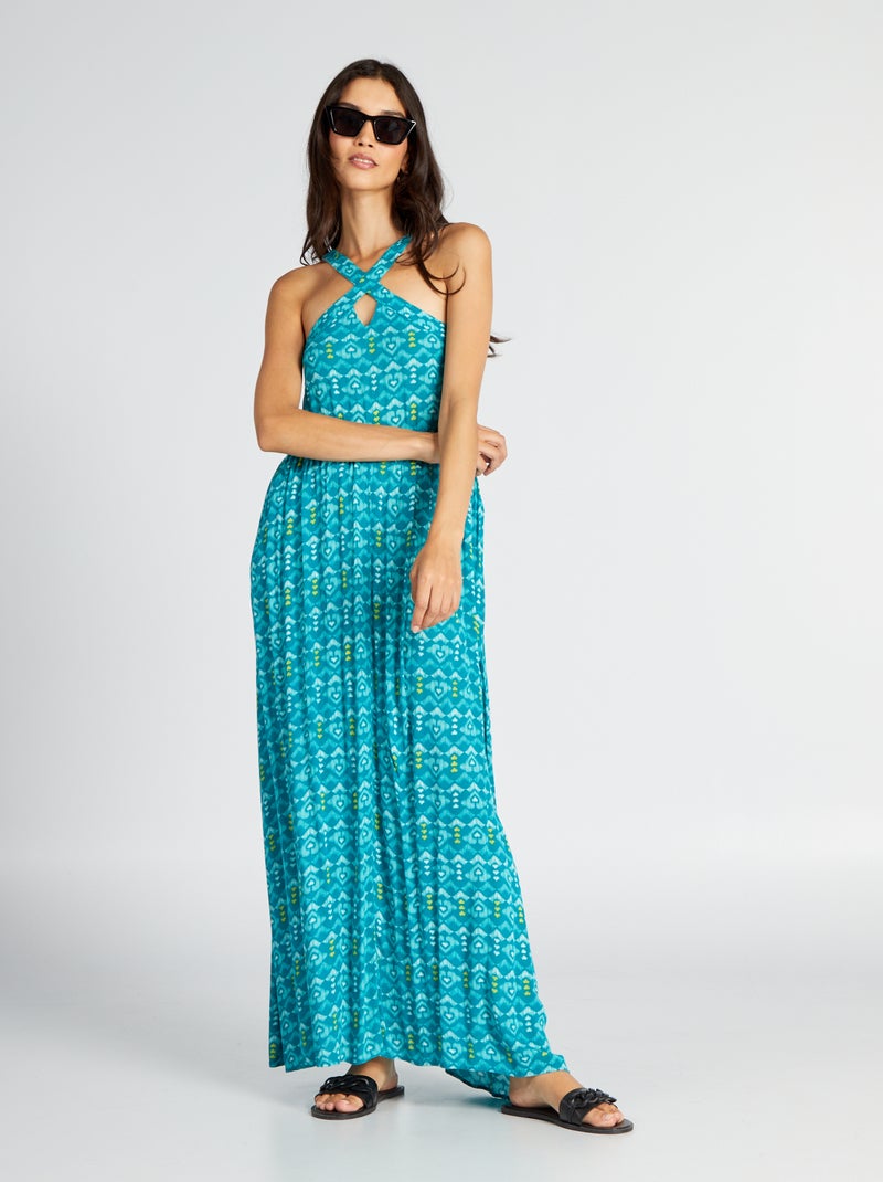Robe fluide en matière crêpée Bleu - Kiabi