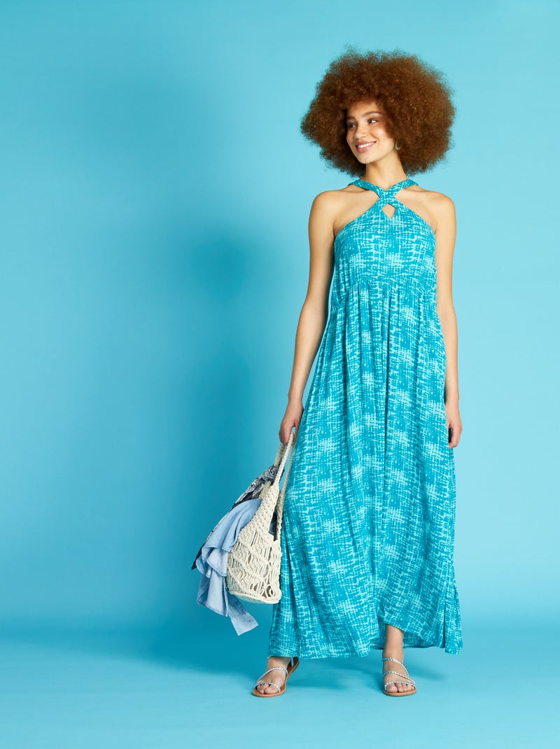 Robe fluide en matière crêpée Bleu - Kiabi