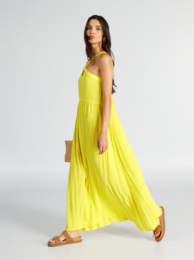 Robe fluide en matière crêpée Jaune - Kiabi