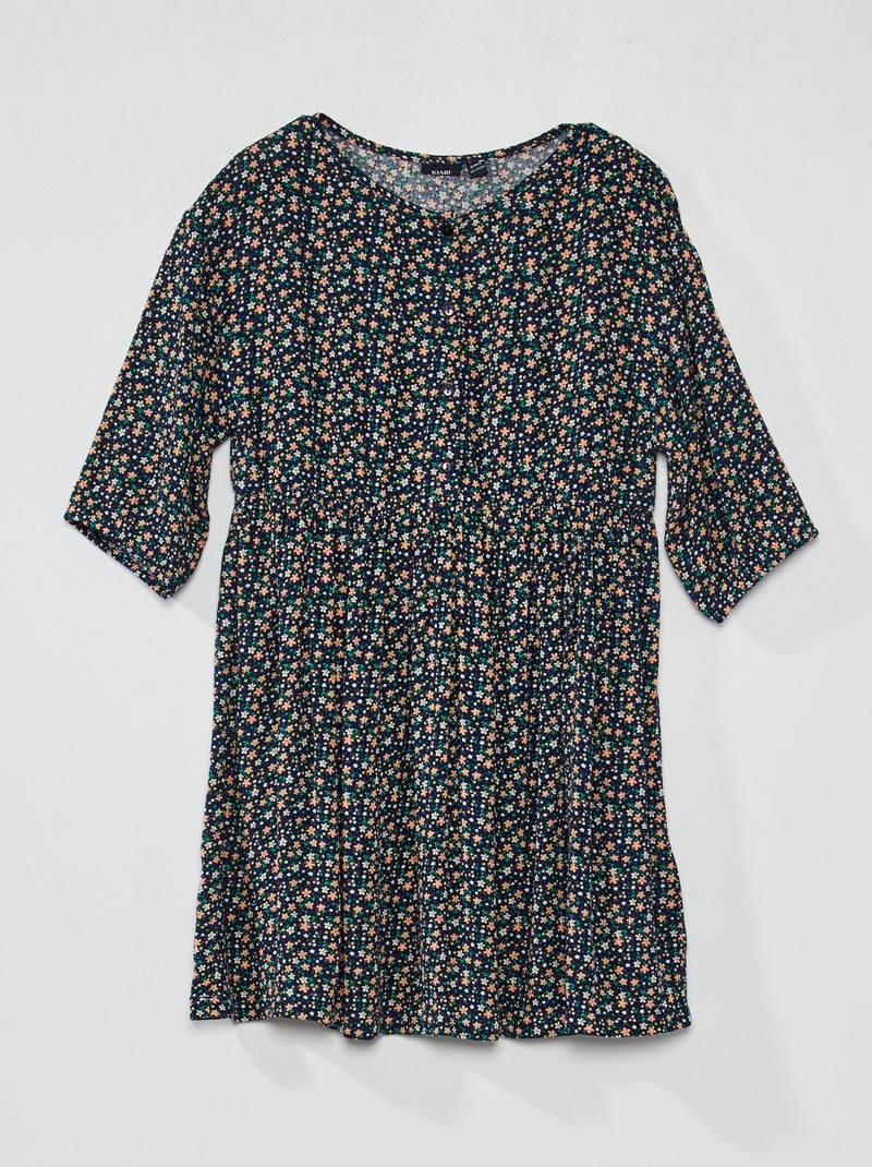 Robe fluide et légère avec motifs floral Bleu marine - Kiabi