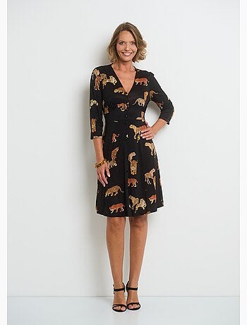 Robe fluide imprimé animalier col V - AFIBEL