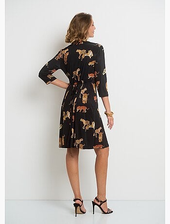Robe fluide imprimé animalier col V - AFIBEL