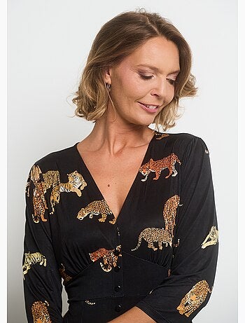 Robe fluide imprimé animalier col V - AFIBEL