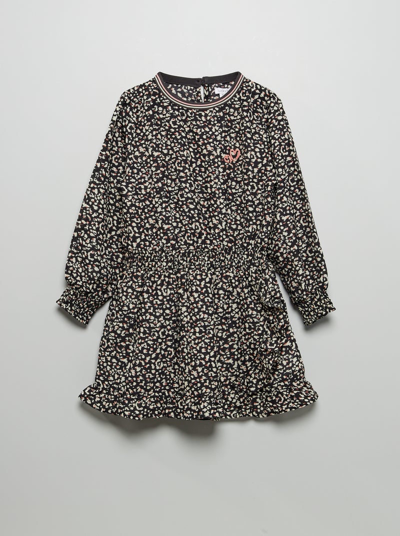 Robe fluide imprimé 'léopard' Noir - Kiabi