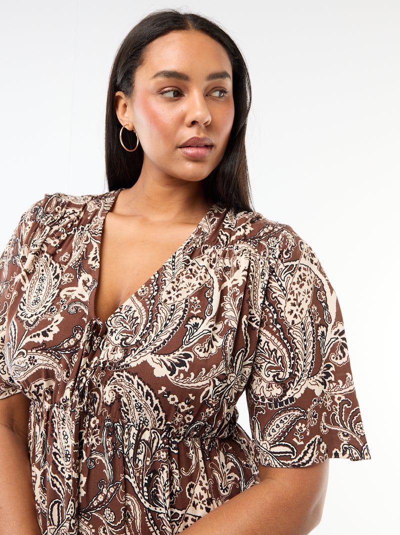 Robe fluide imprimée fantaisie Marron - Kiabi