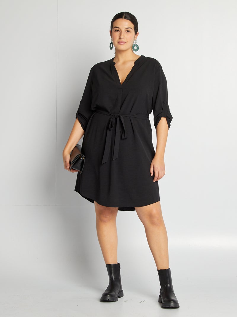 Robe fluide maille crêpée noir - Kiabi