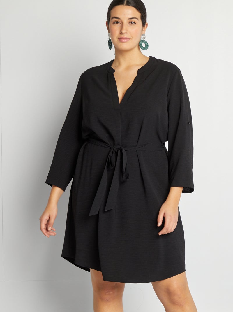 Robe fluide maille crêpée noir - Kiabi