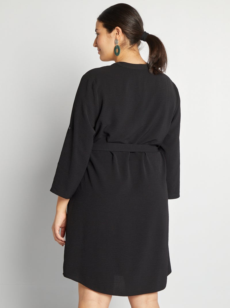 Robe fluide maille crêpée noir - Kiabi