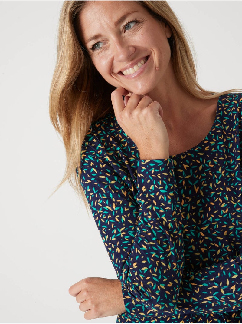 Robe fluide manches longues - DAXON Bleu Vert clair Bleu - Kiabi