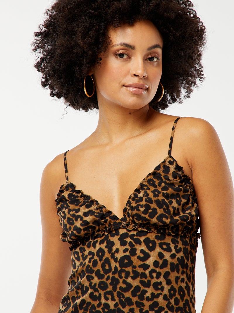 Robe fluide midi avec haut effet nuisette Léopard - Kiabi