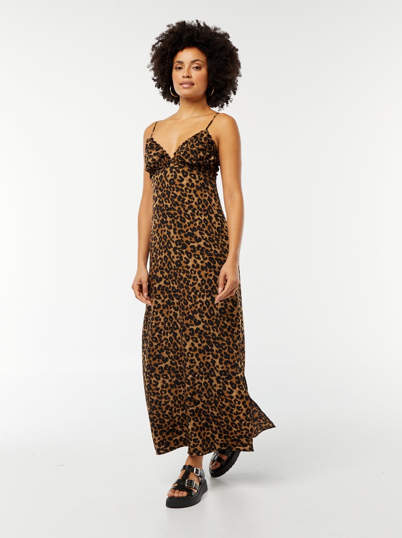 Robe fluide midi avec haut effet nuisette Léopard - Kiabi